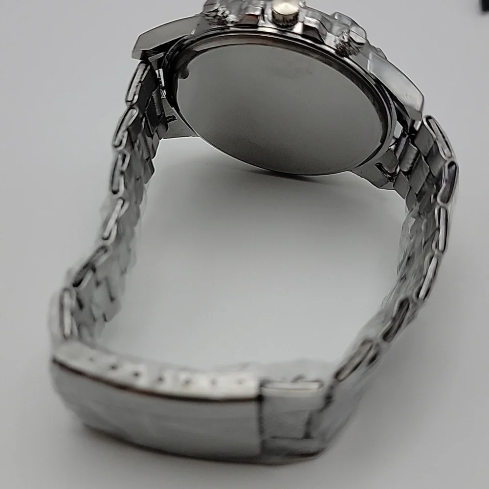 Silver Men’s 48mm Chronograph Style Quartz Watch - Silver Dial And 3 Link Band